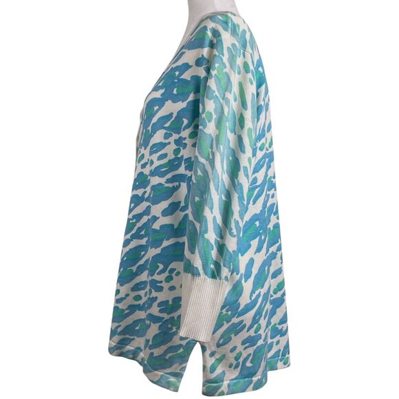 NWT Bob Mackie Wearable Art Cardigan Sweater Size Large Blue Green Animal Print - Picture 9 of 16